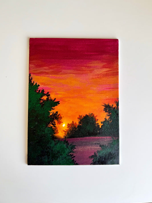 Mini Sunset Painting – Original Acrylic Artwork