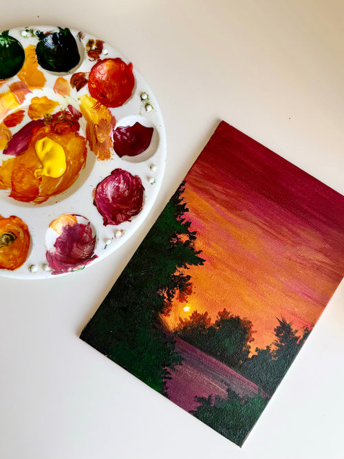 Mini Sunset Painting – Original Acrylic Artwork
